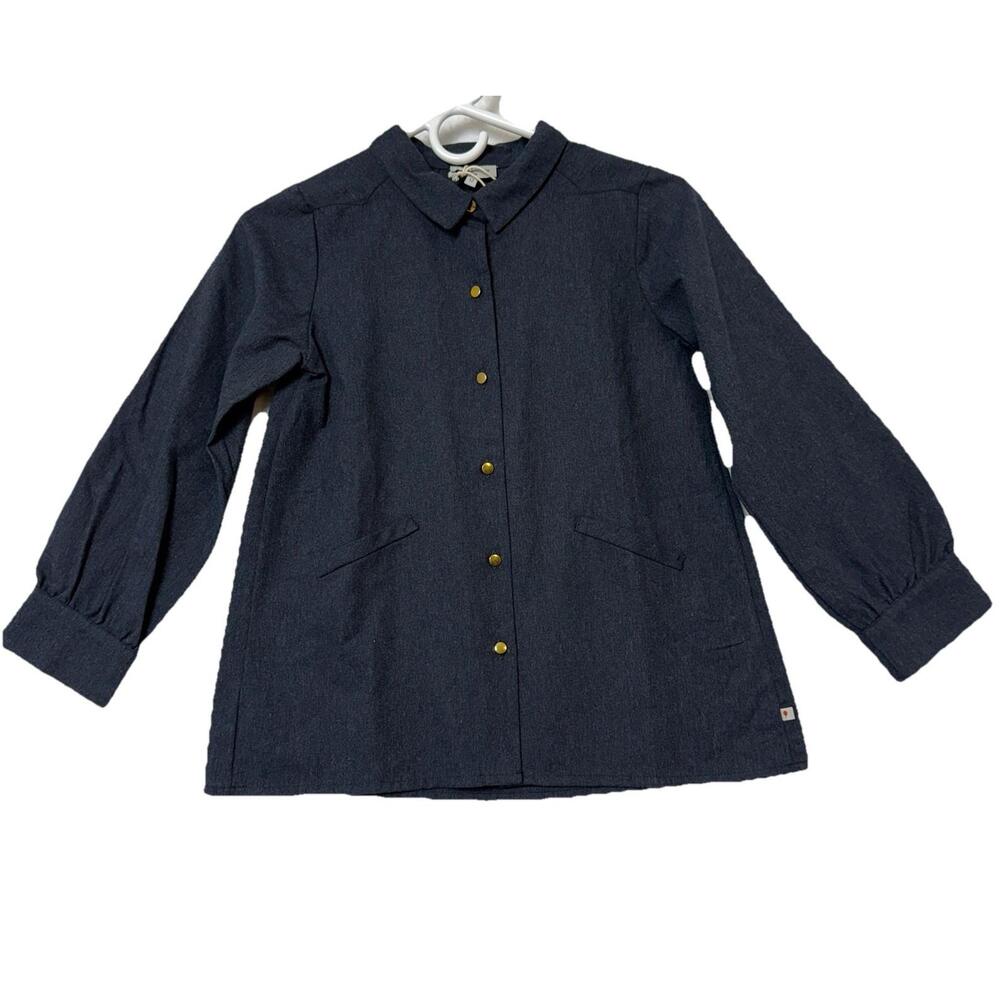 Petite Lucette Paris Isabel Denim Shirt Girls 12Y Navy Gold Organic Cotton Chic